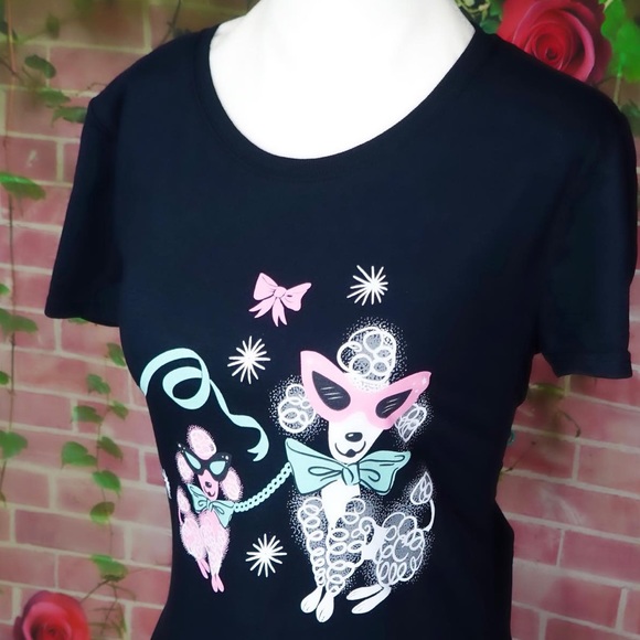 Vintage Style Pinup 1950 Poodle Dog Kitsch T-shirt - Picture 2 of 3